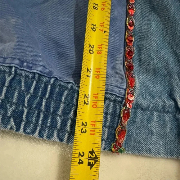 VTG Quiksilver Distressed Ugly Christmas Denim Jacket Tacky Kitsch Unique Fun - Picture 8 of 16